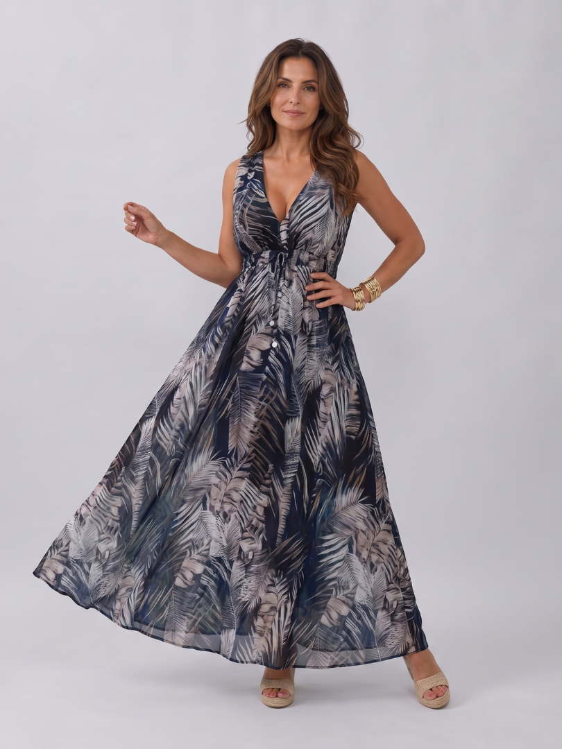 Zake | Robe Midi Sans Manches Taille Empire