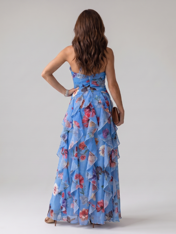 Nori | Robe Maxi Fleurie à Décolleté Halter Froncé