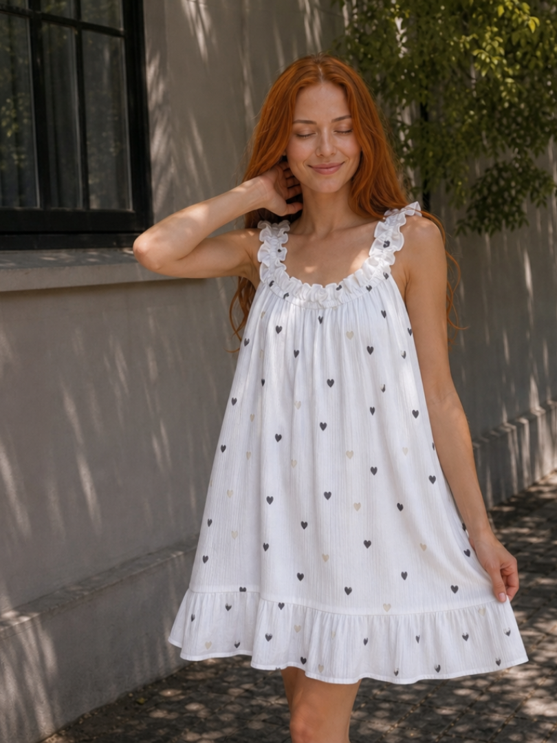 Aena | Robe à longueur genou avec bretelles volantes et motif vichy
