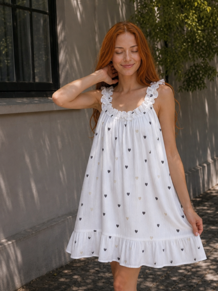 Aena | Robe à longueur genou avec bretelles volantes et motif vichy