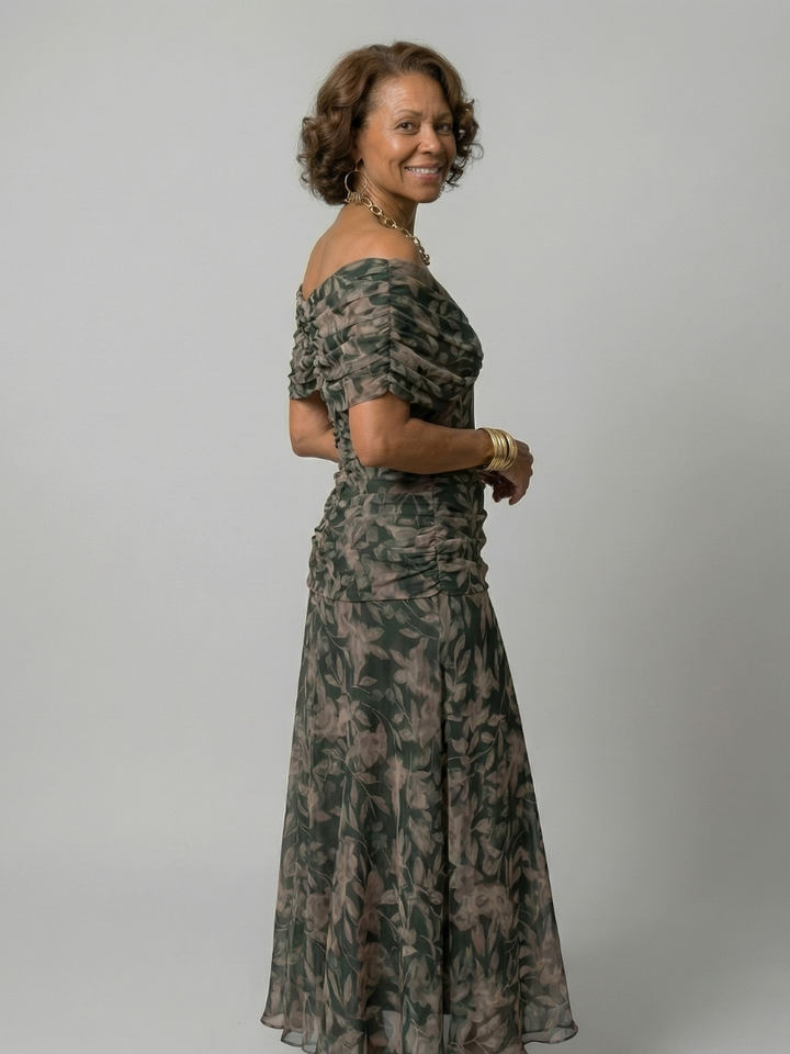 Calen | Robe Midi Décontractée à Épaule Dégagée