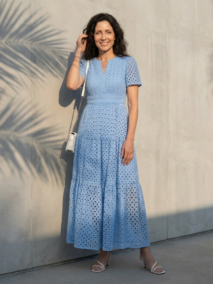 Brielle | Robe midi à manches courtes en V