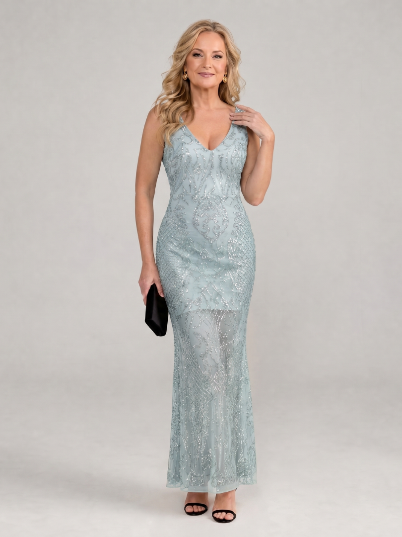 Sirea | Robe midi sans manches avec panneaux en sequins