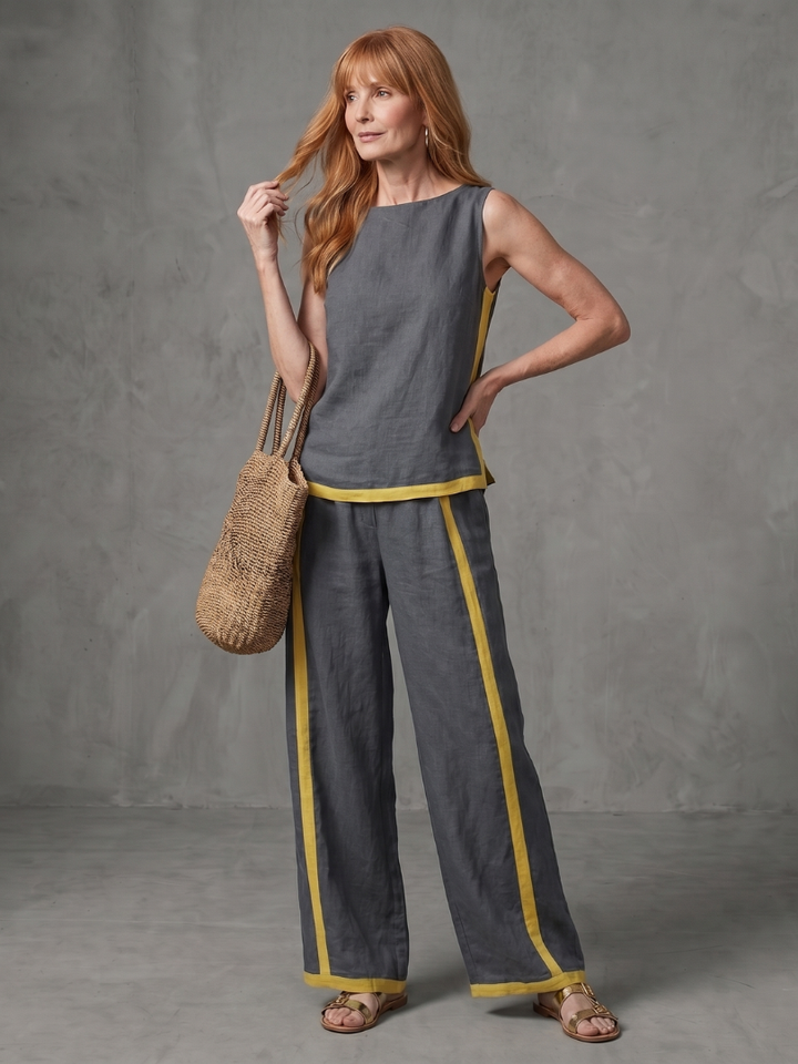 Inara | Ensemble Haut Sans Manches et Pantalons Large à Contraste