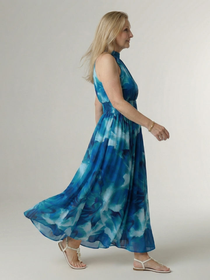 Sylin | Robe Midi à Encolure Halter Froncée