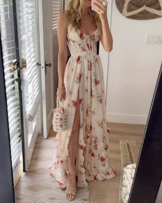 Paola | Robe florale romantique avec décolleté en V
