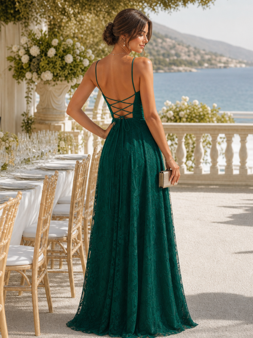 Valenne | Robe Maxi en Dentelle à Bretelles Spaghetti