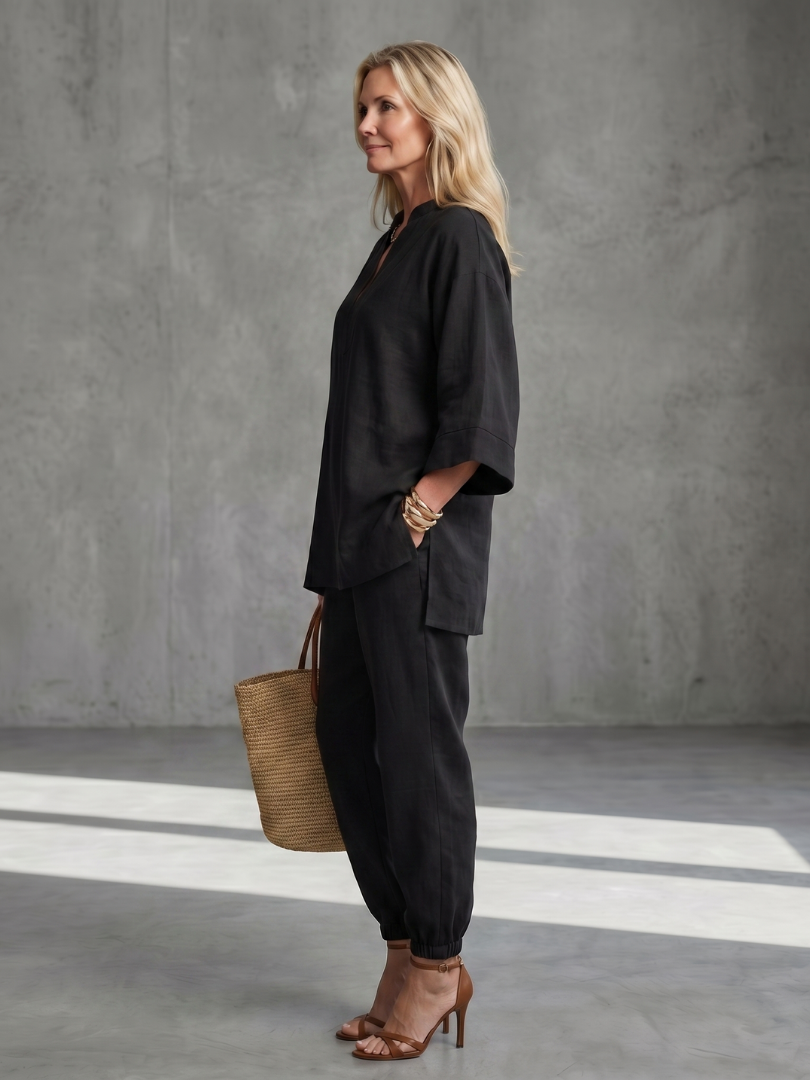 Georgiana | Ensemble Tunique à Col V et Pantalon Rassemblé