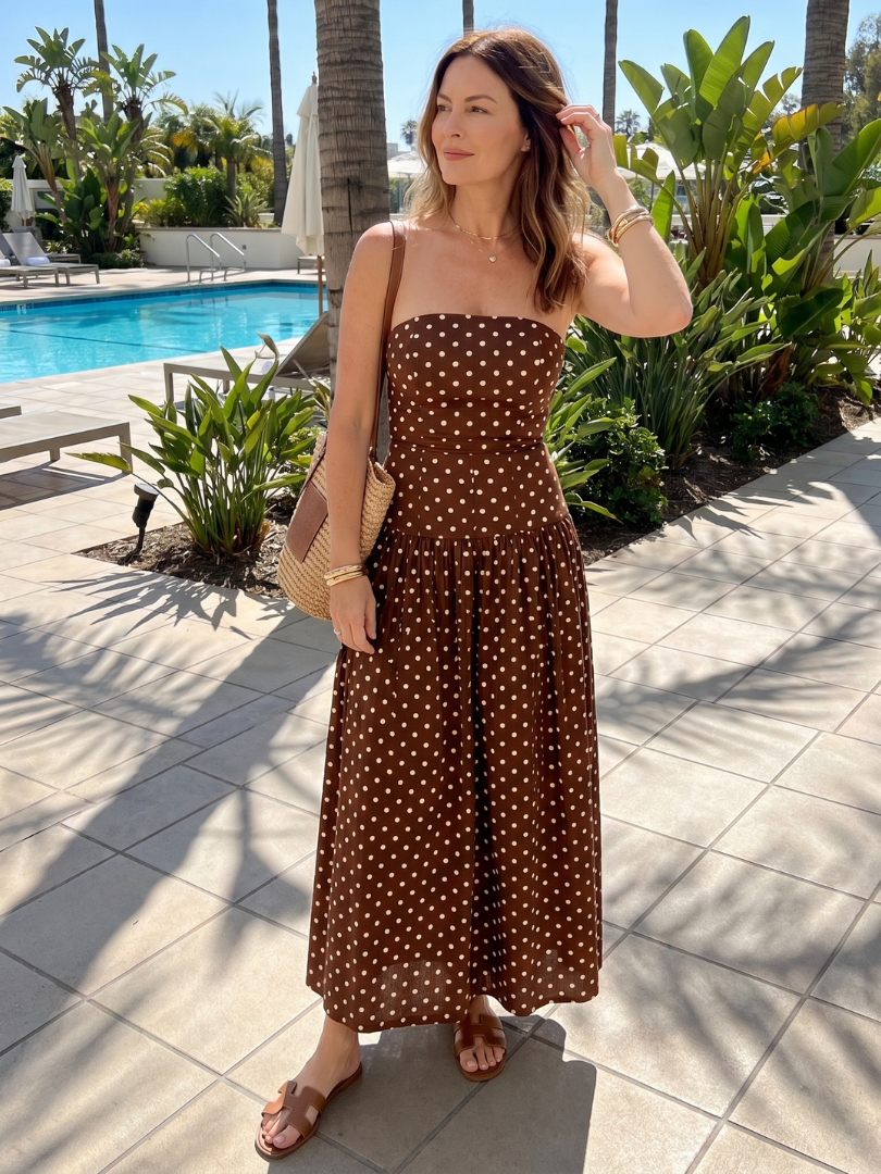 Sorien | Robe Midi Sans Bretelles à Motif Pois