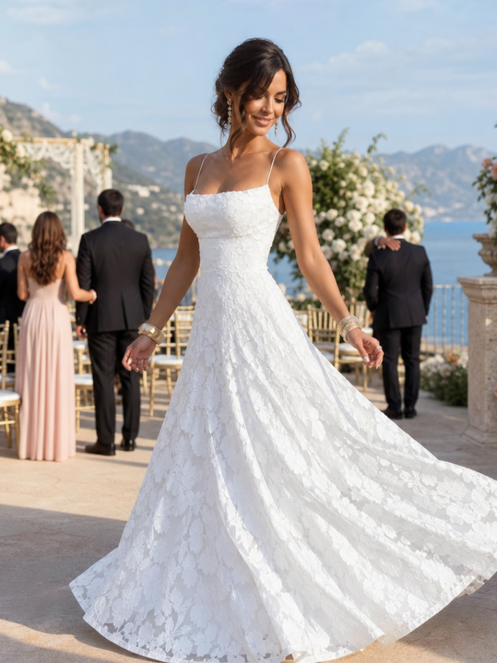 Valenne | Robe Maxi en Dentelle à Bretelles Spaghetti