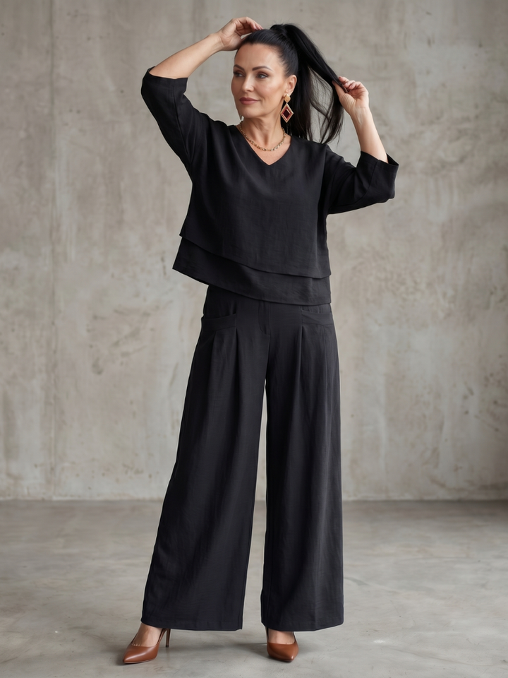 Rivière | Ensemble Top Superposé Pantalon Large
