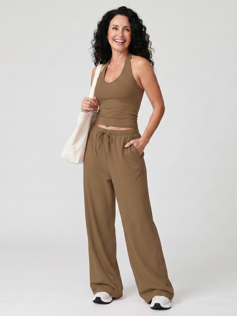 Helena | Ensemble Top à Col Rond Sans Manches et Pantalons Larges