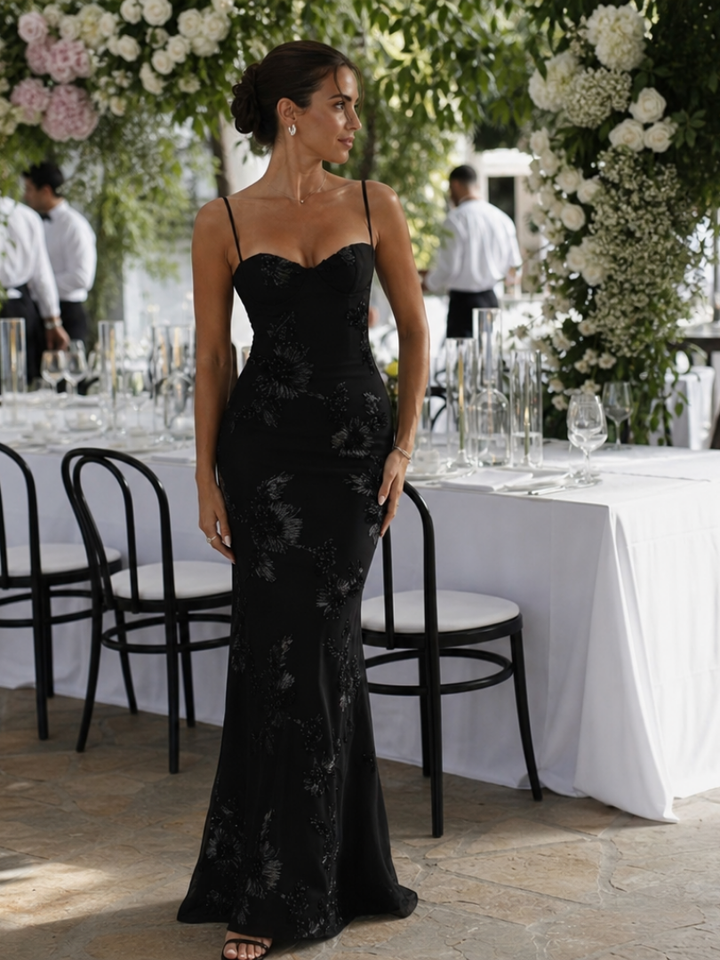 Danica | Robe Maxi à Bretelles Spaghetti et Corset