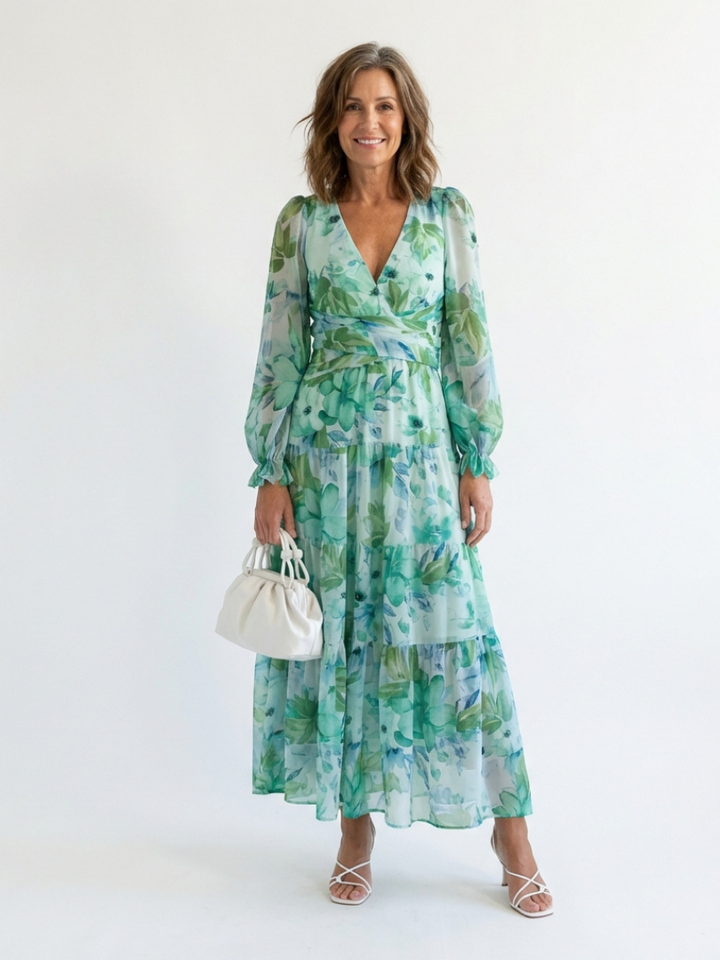 Althea | Robe Maxi Fleurie à Manches Longues