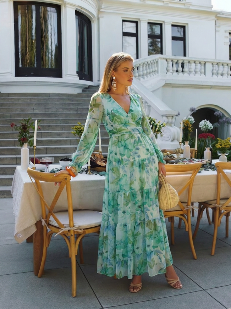 Althea | Robe Maxi Fleurie à Manches Longues