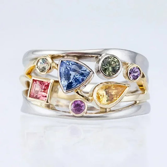 Bague intarsia vintage avec zirconium multicolore