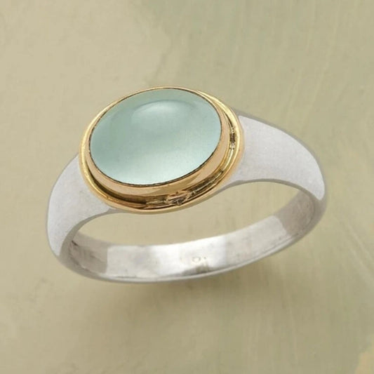 Bague Vintage Or & Argent Pierre Verte