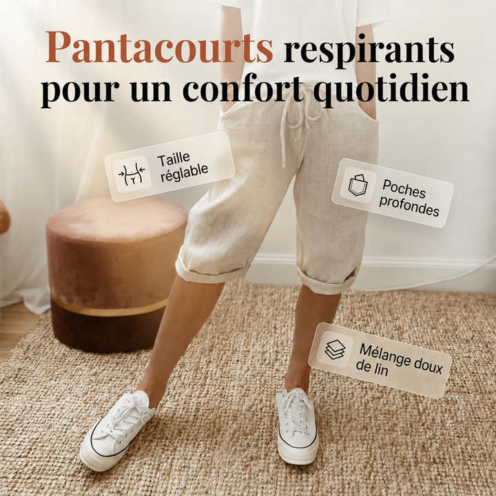 Laluna® | Pantacourts respirants en mélange coton-lin | 1+1 Gratuit