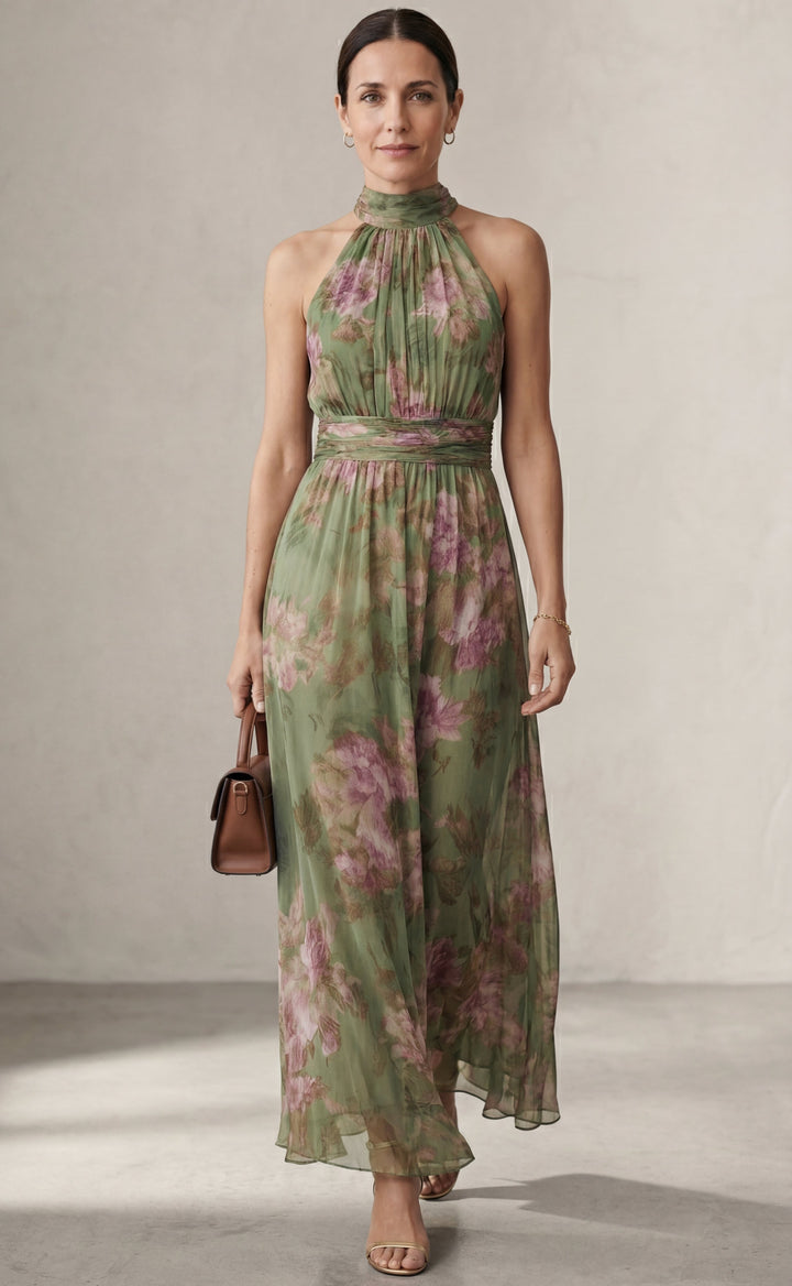 Livia™| Robe maxi halter florale élégante