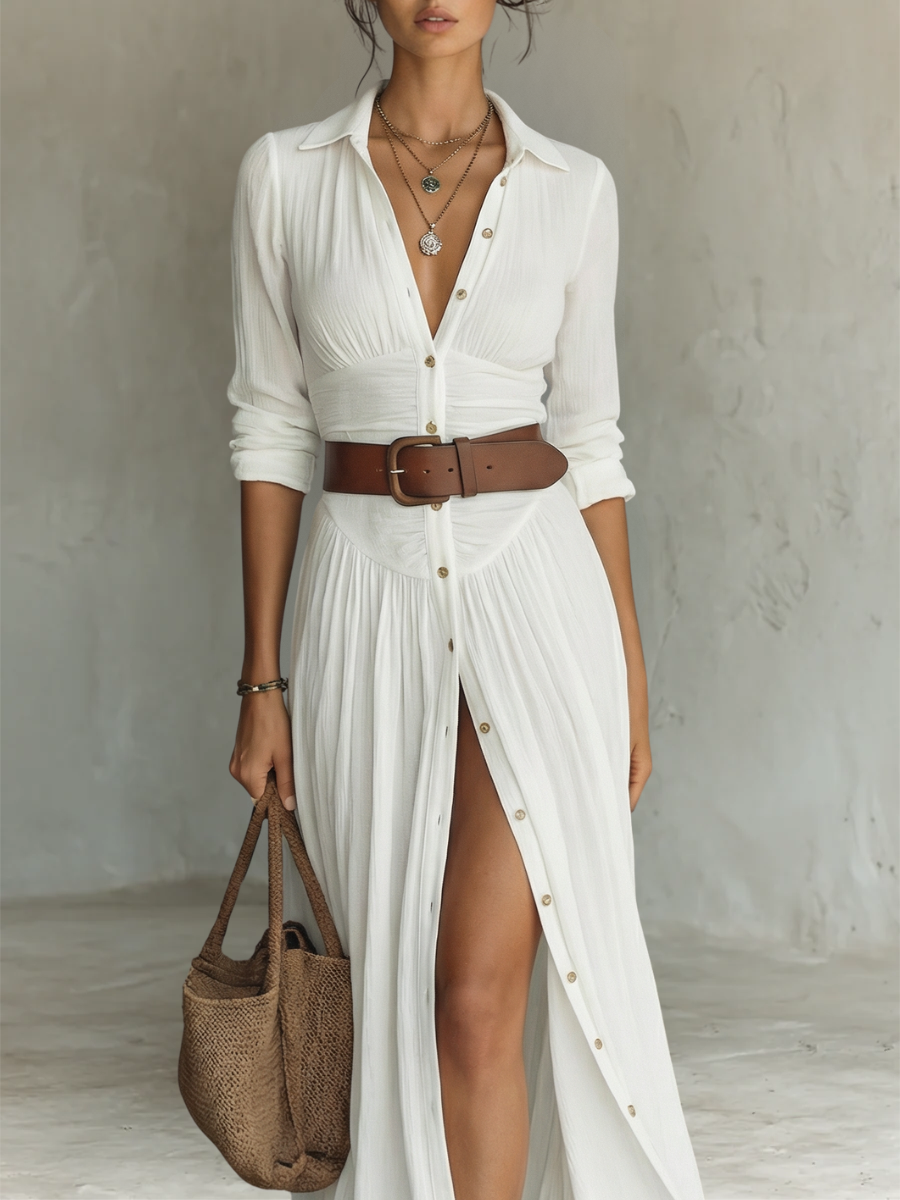 Alma | Robe maxi fluide avec col à revers et manches longues