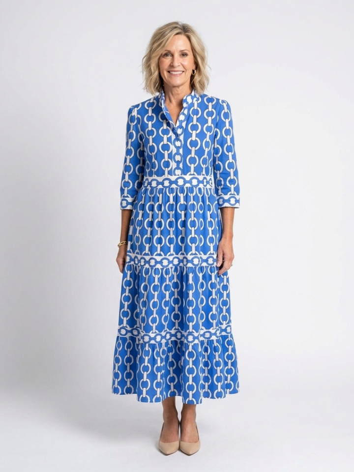 Ysolde | Robe midi à manches trois-quarts avec motif chaîne