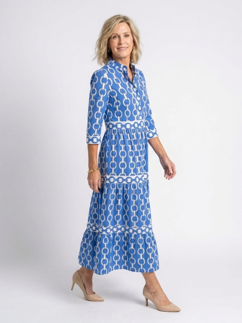Ysolde | Robe midi à manches trois-quarts avec motif chaîne