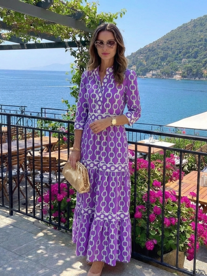 Ysolde | Robe midi à manches trois-quarts avec motif chaîne