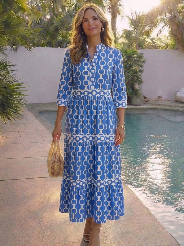 Ysolde | Robe midi à manches trois-quarts avec motif chaîne