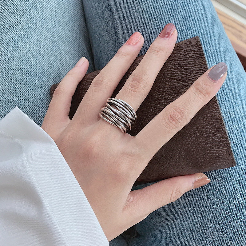 Bague ajustable en argent sterling 925 en couches