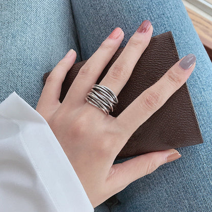 Bague ajustable en argent sterling 925 en couches