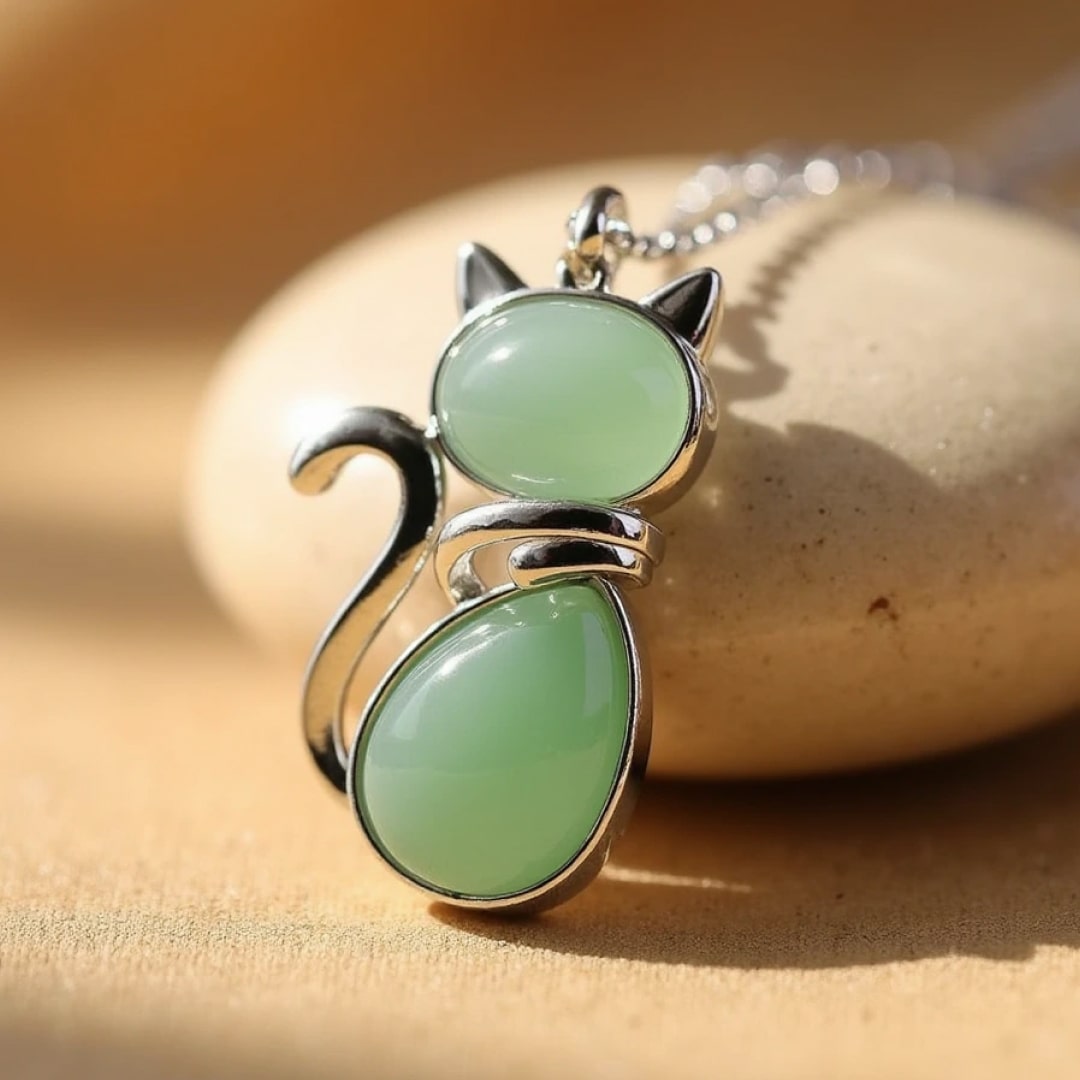 Collier avec chat en pierre véritable
