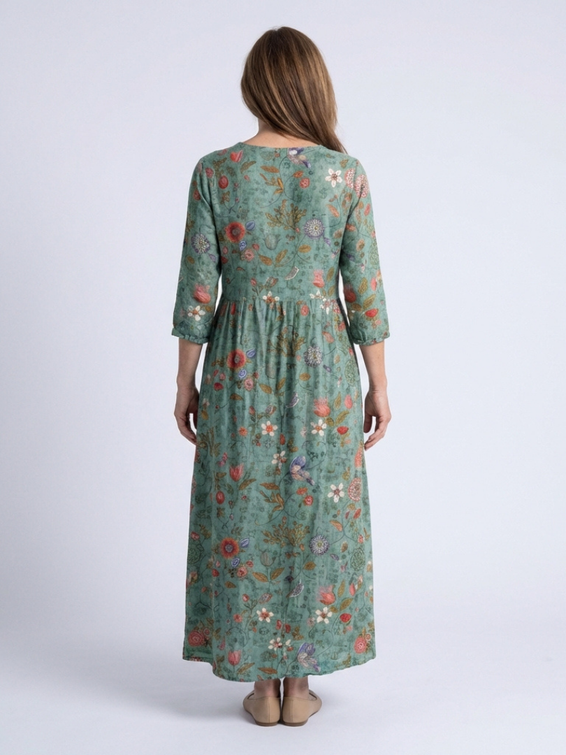 Marina | Robe Maxi à Manches Trois Quarts et Décolleté en V Floral
