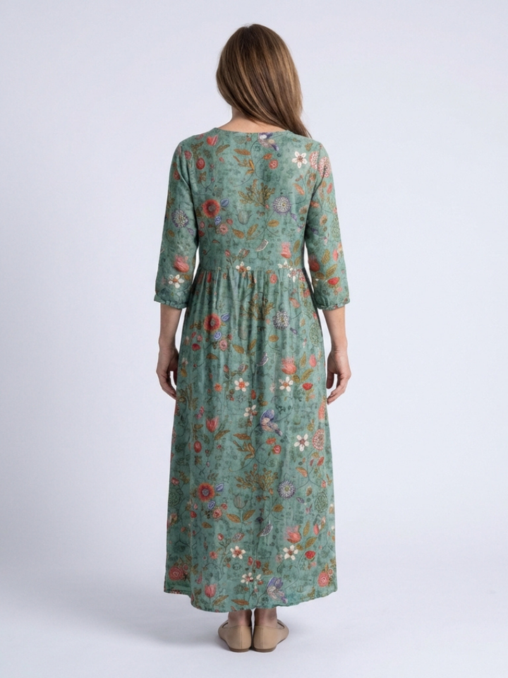 Marina | Robe Maxi à Manches Trois Quarts et Décolleté en V Floral