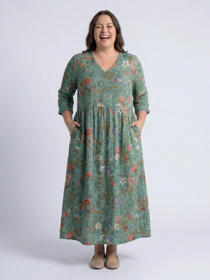 Marina | Robe Maxi à Manches Trois Quarts et Décolleté en V Floral