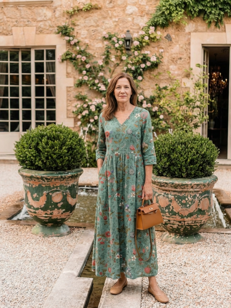 Marina | Robe Maxi à Manches Trois Quarts et Décolleté en V Floral