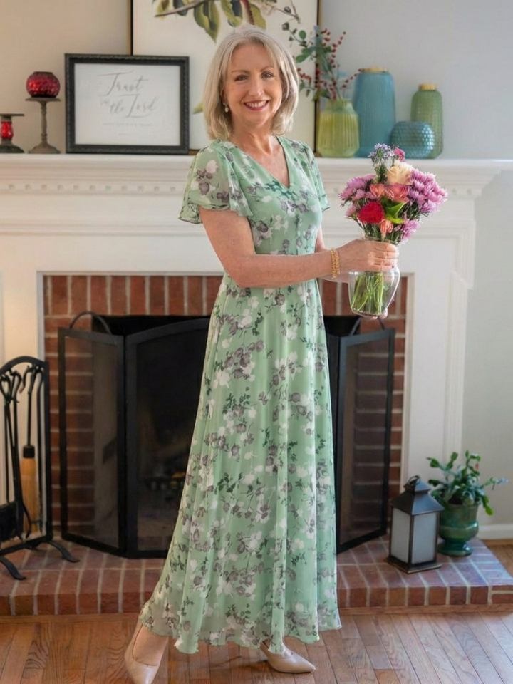 Ismeria | Robe Maxi en Chiffon Floral