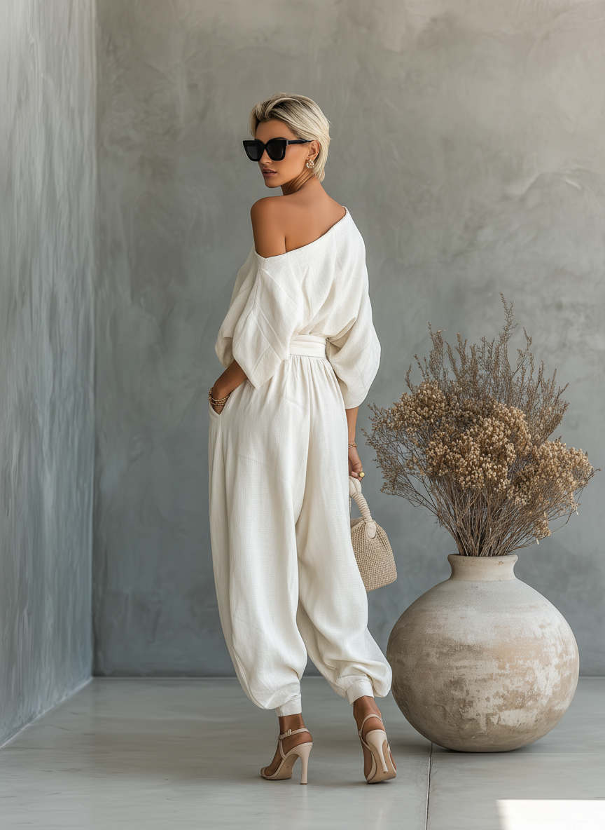 Lisa | Ensemble de Top Doux Off-Shoulder et Pantalons Ajustés