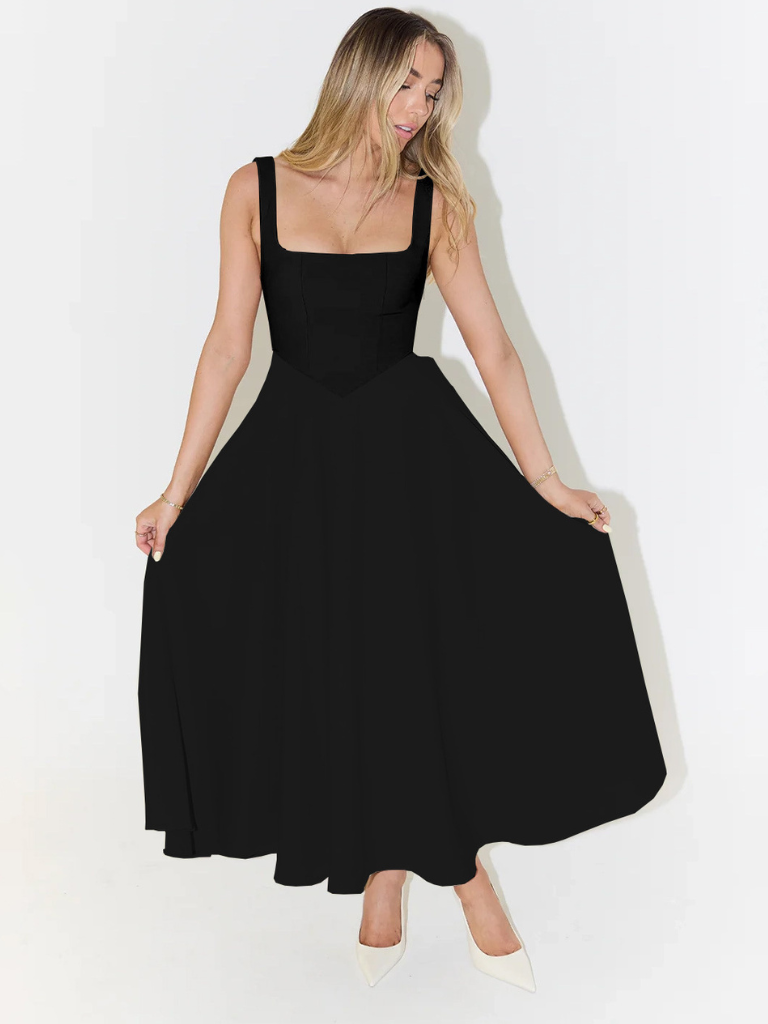 Grace | Robe midi fluide à décolleté carré