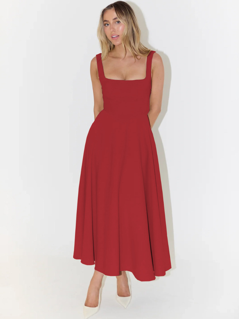 Grace | Robe midi fluide à décolleté carré