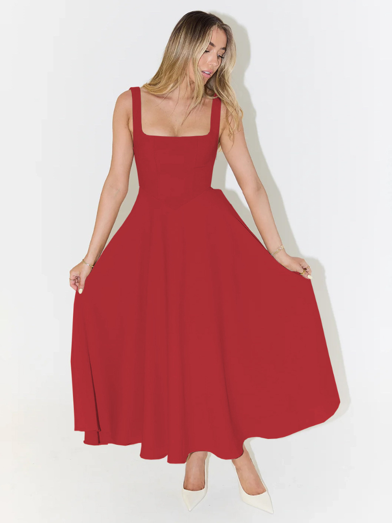 Grace | Robe midi fluide à décolleté carré