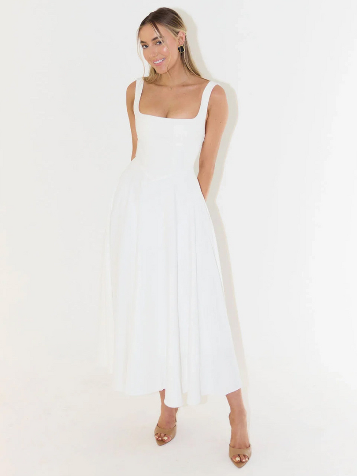 Grace | Robe midi fluide à décolleté carré