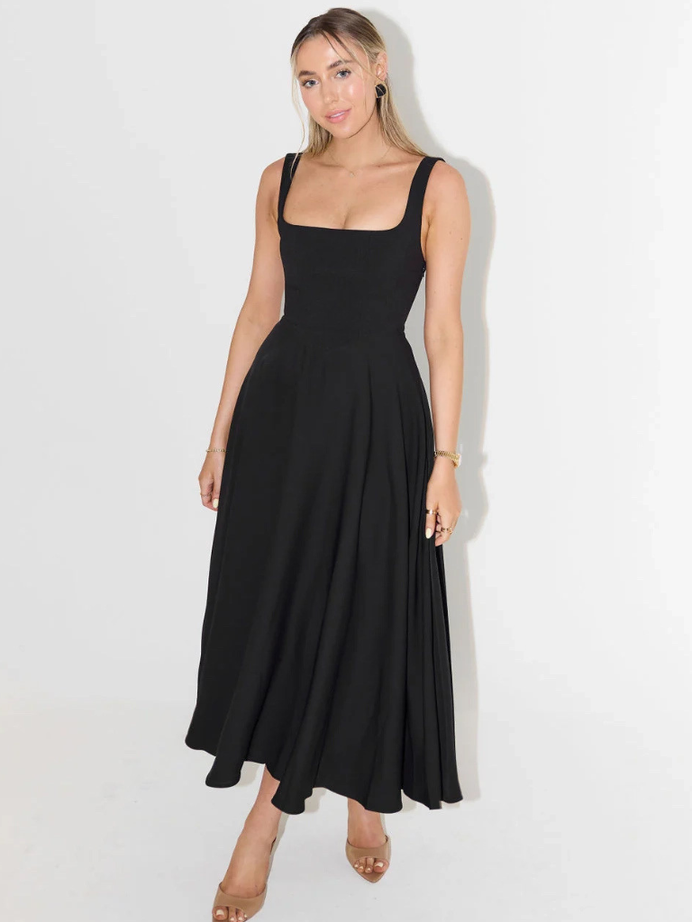 Grace | Robe midi fluide à décolleté carré