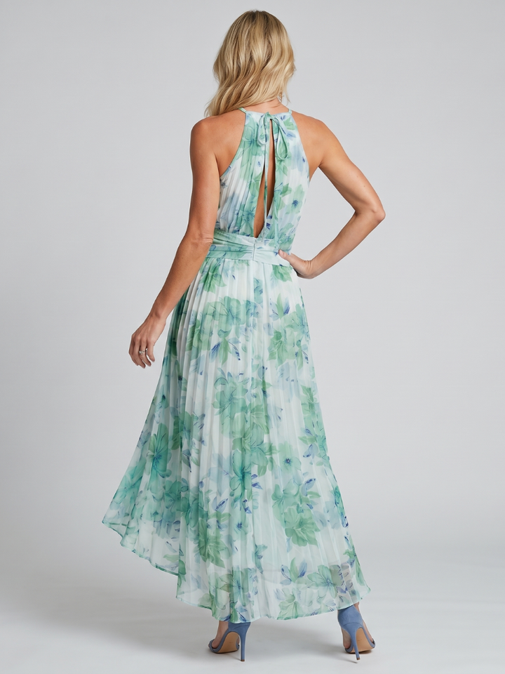 Portia | Robe Midi à Bretelles Plissées avec Motif Floral Doux