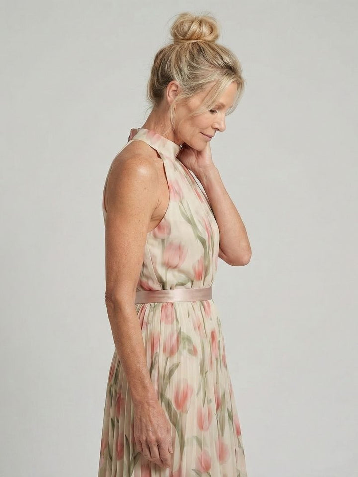 Aurelle | Robe Midi Fleurie à Col Halter
