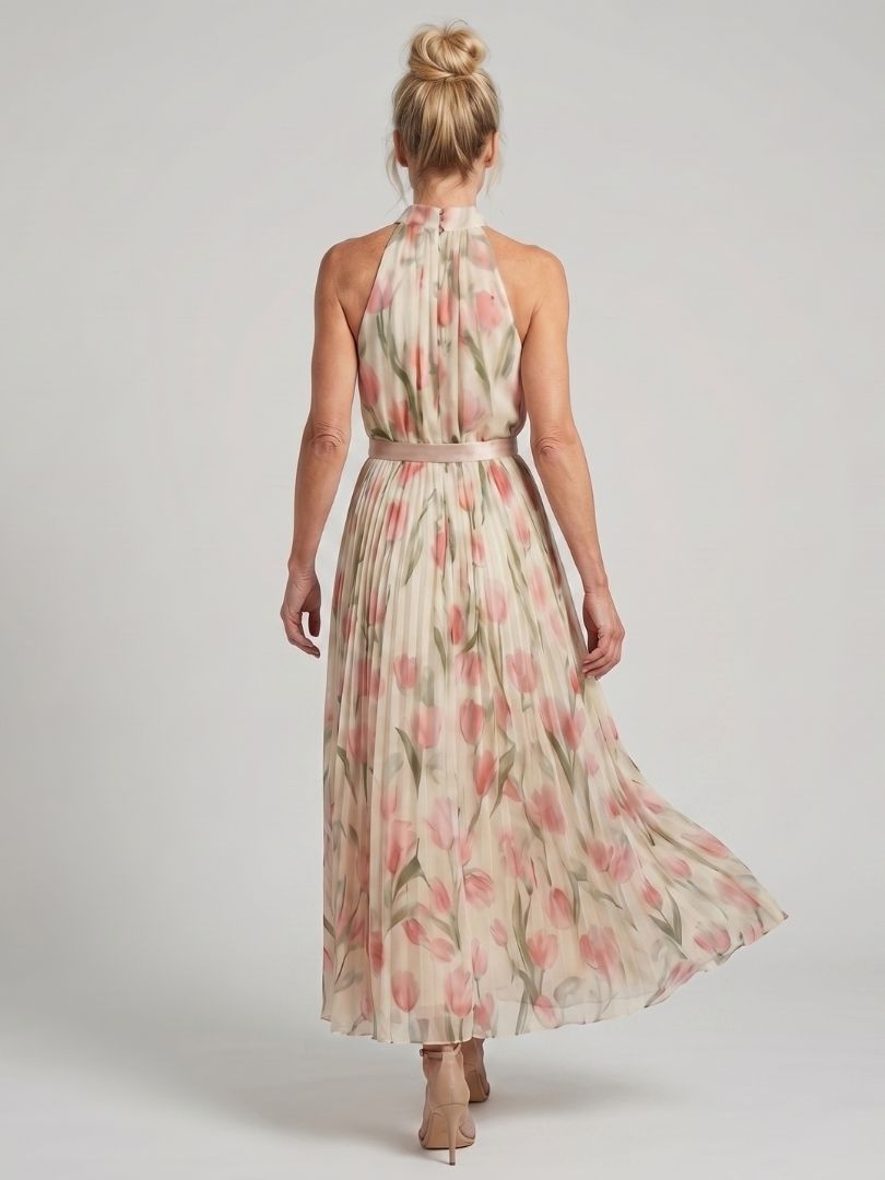 Aurelle | Robe Midi Fleurie à Col Halter