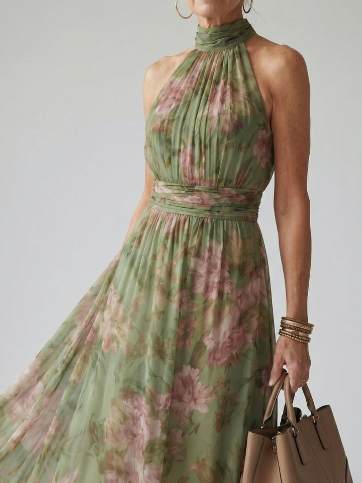 Mirelle | Robe Midi à Encolure Halter Froncée