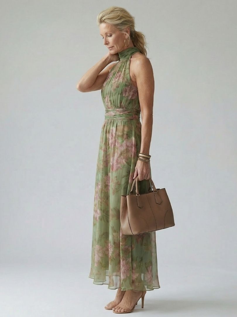 Mirelle | Robe Midi à Encolure Halter Froncée