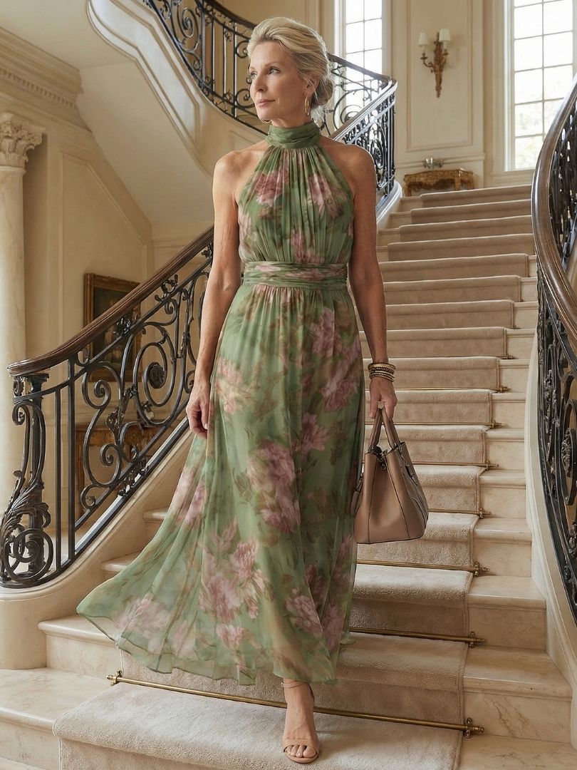 Mirelle | Robe Midi à Encolure Halter Froncée
