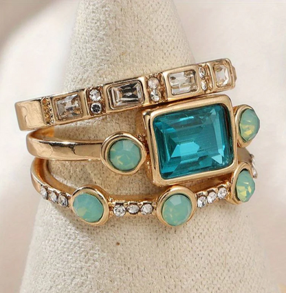 Océan - Ensemble de Bagues en Cristal Vintage