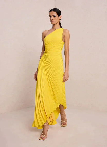 Sylviana™ | Robe Midi Femme Chic Plissée à Une Épaule